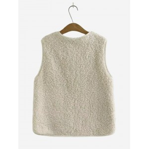 Solid Button Front Vest, Casual Sleeveless Vest With Pockets, Women's Clothing