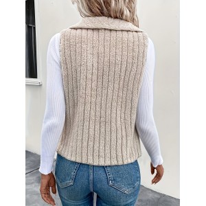 Waterfall Collar Open Front Vest, Versatile Fuzzy Sleeveless Outerwear For Fall & Winter, Women's Clothing