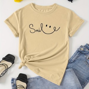 Letter Print Crew Neck T-Shirt, Casual Short Sleeve Top For Spring & Summer, Women's Clothing