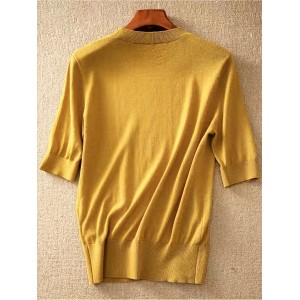 Half Sleeve Knit Swearter, Casual Crew Neck Solid Sweater For Spring & Summer, Women's Clothing