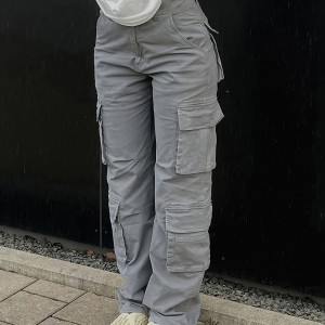 Women's Y2K Streetwear Cargo Pants - Vintage 90s High Waisted Wide Leg Overalls With Pockets