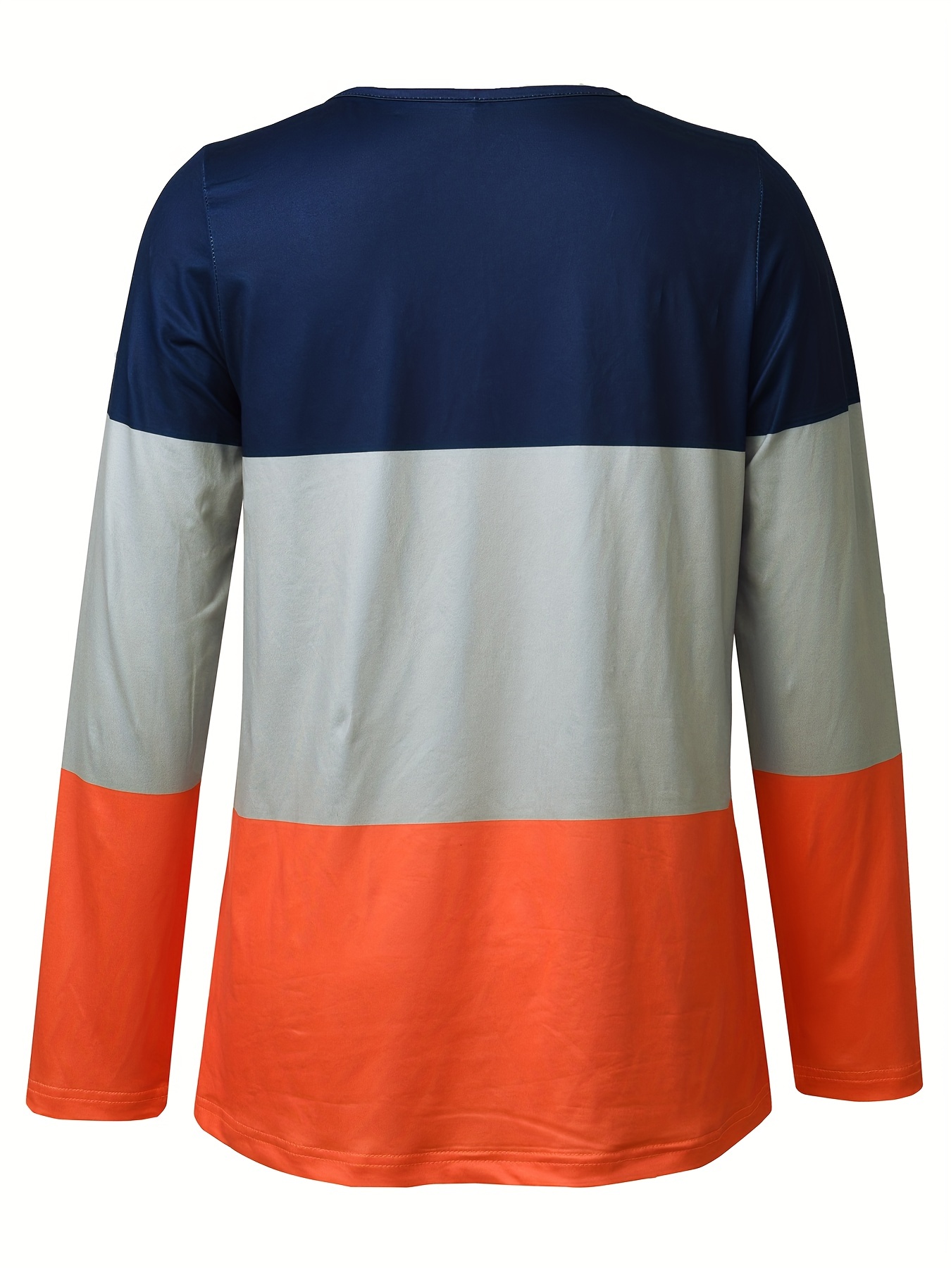 colorblock stripe print zip front t shirt casual long sleeve top for spring fall womens clothing details 0