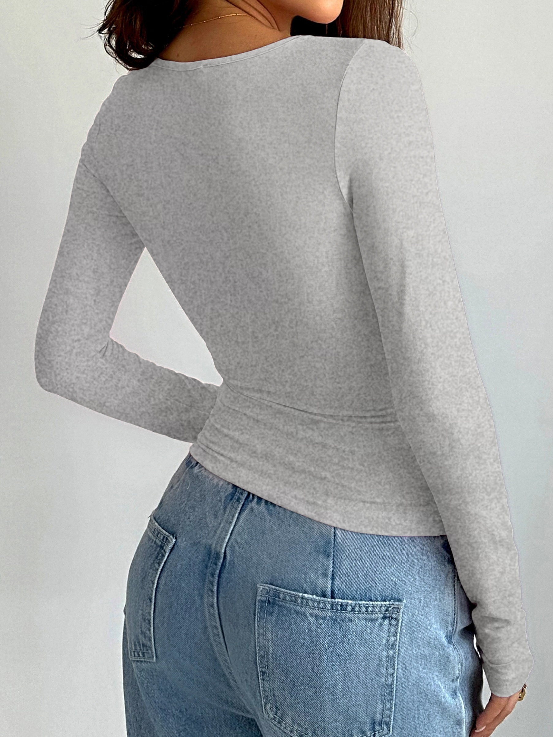 solid crew neck t shirt casual long sleeve top for spring fall womens clothing details 25